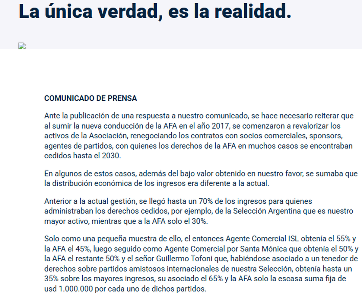 Comunicado oficial de la AFA Comunicado oficial de la AFA