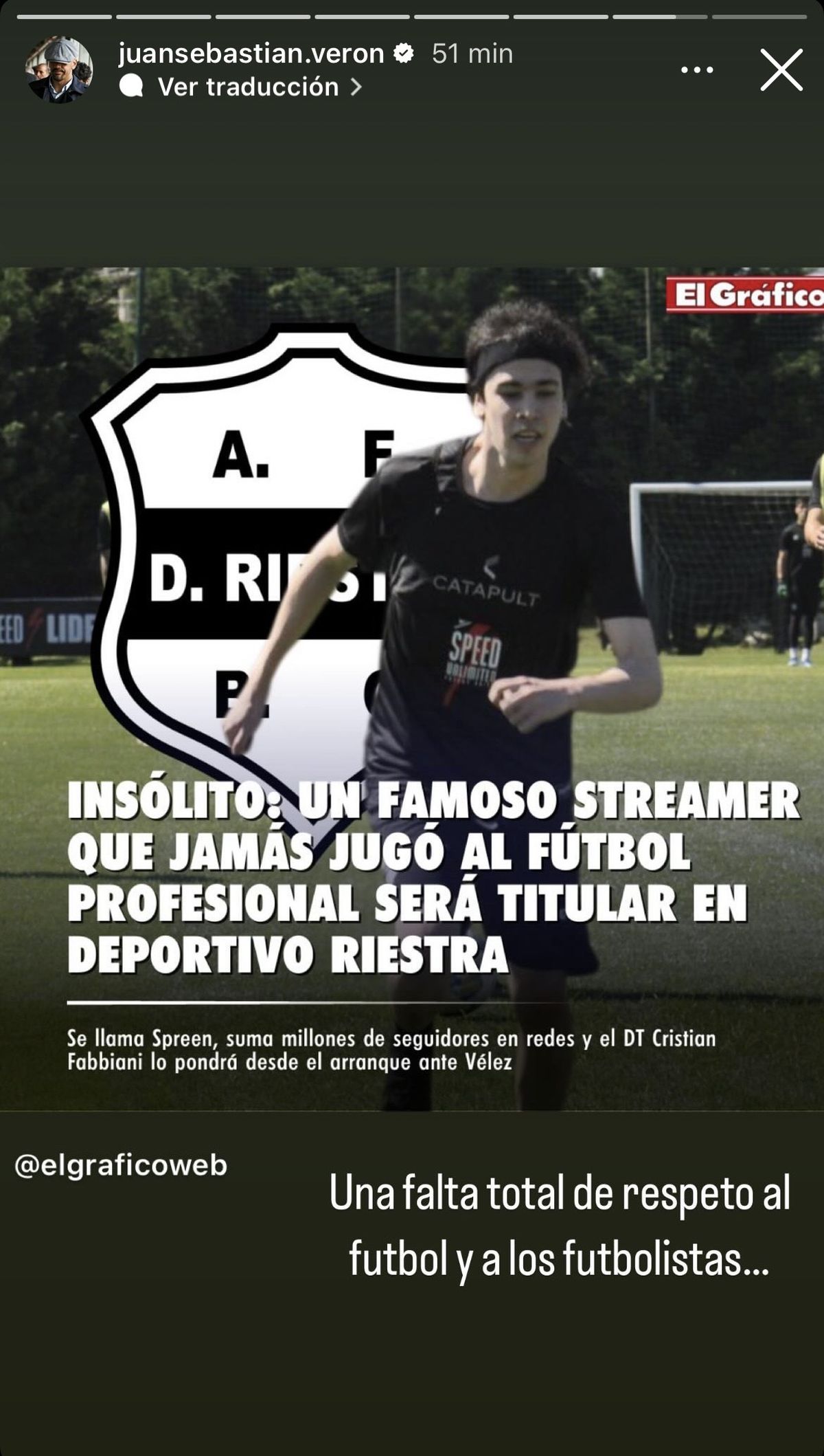 El posteo de Verón en Instagram El posteo de Verón en Instagram