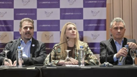 Karina Milei, junto a Sebastián Pareja y Cristian Ritondo.