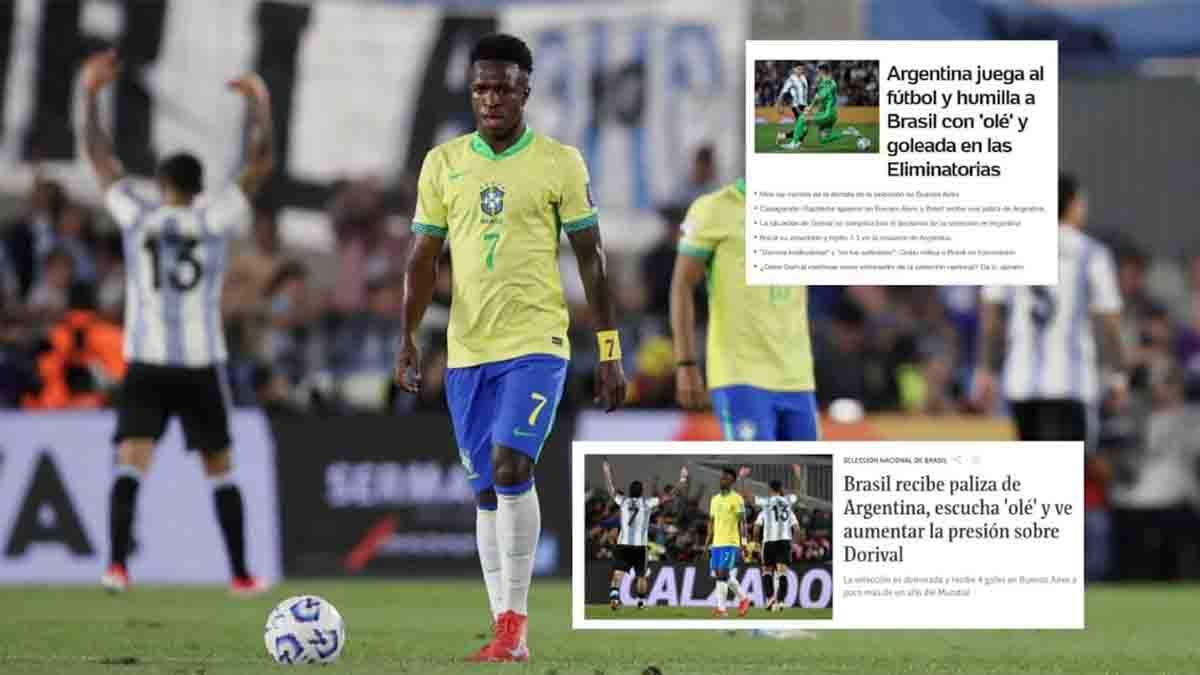La prensa de Brasil explotó de la bronca contra Vinicius y Raphinha, podría renunciar el técnico Dorival Júnior tras la goleada ante Argentina 4-1. La prensa de Brasil explotó de la bronca contra Vinicius y Raphinha, podría renunciar el técnico Dorival Júnior tras la goleada ante Argentina 4-1.