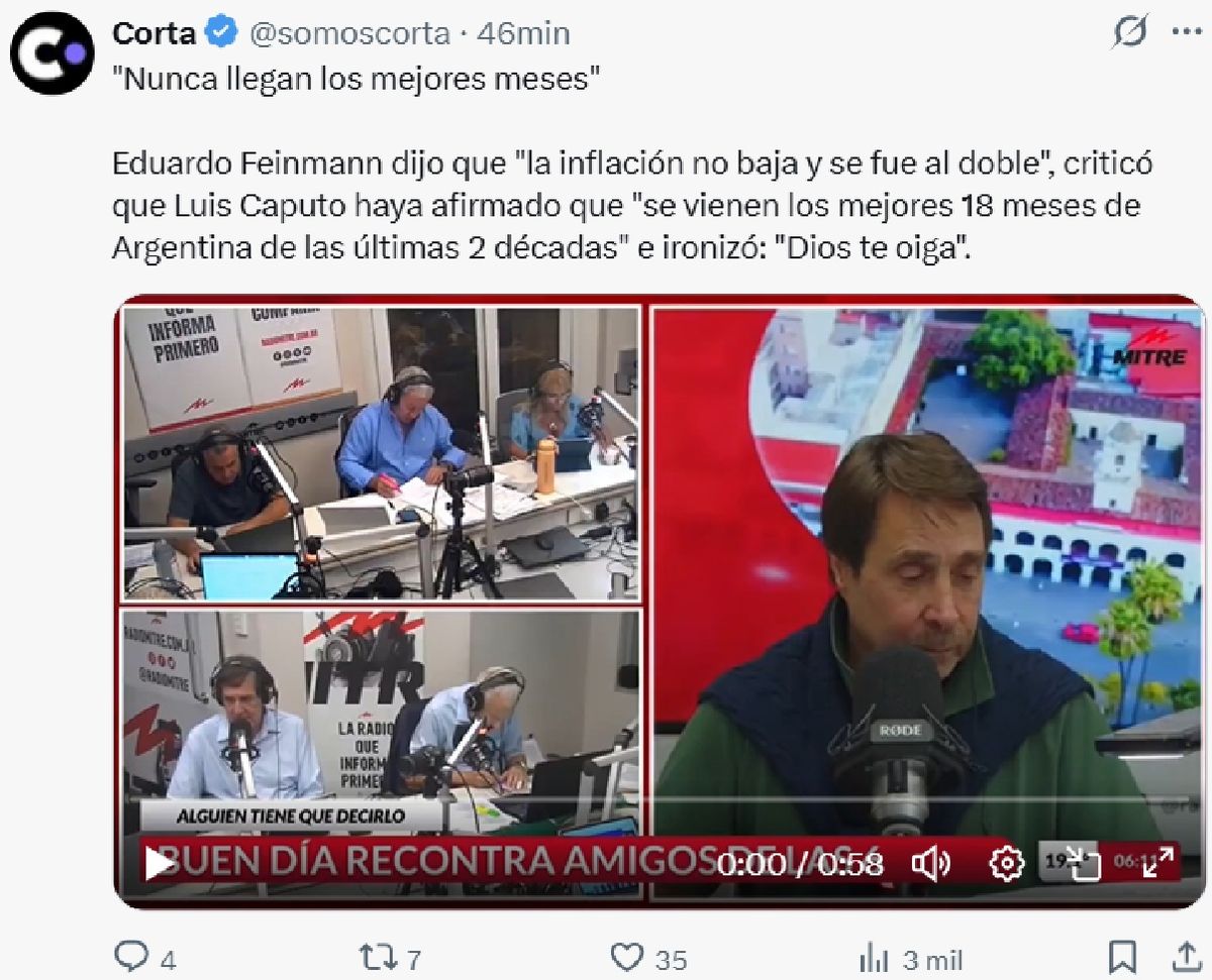 Eduardo Feinmann le marcó la cancha al Gobierno y puso en duda la palabra de Luis Caputo. Eduardo Feinmann le marcó la cancha al Gobierno y puso en duda la palabra de Luis Caputo.