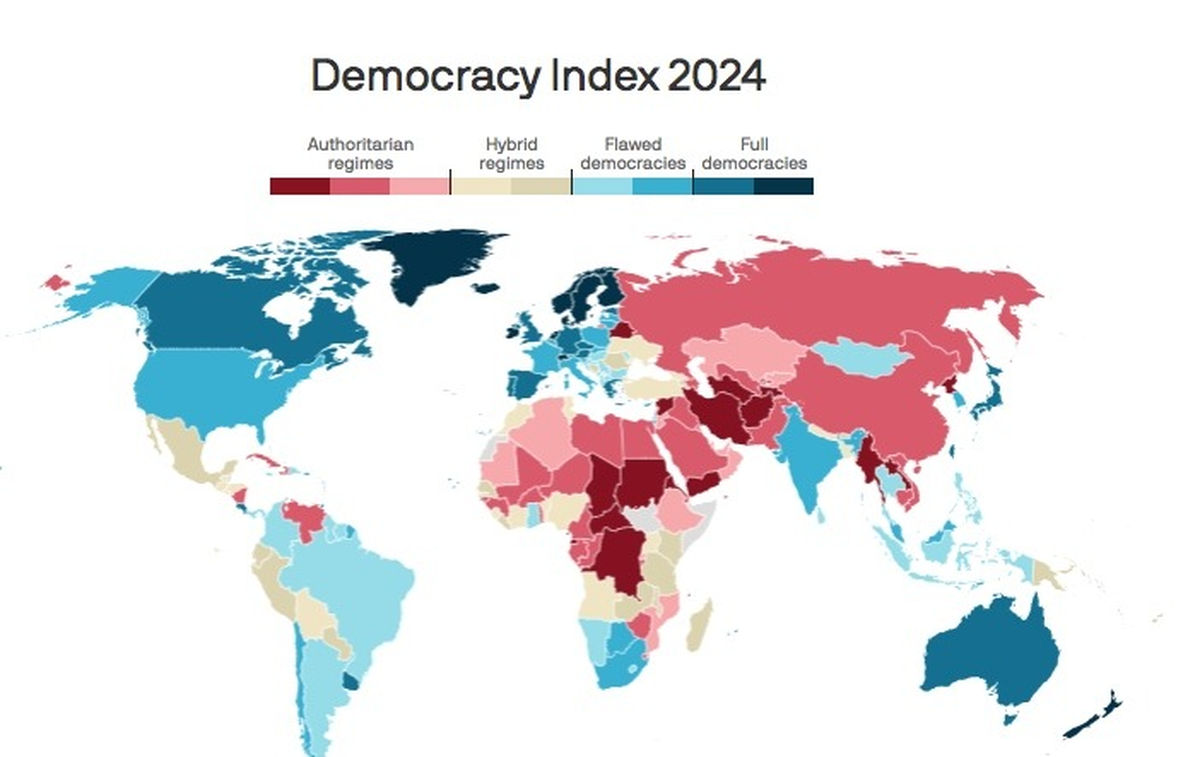 El &Iacute;ndice de Democracia mundial de The Economist. (Foto: Axios).