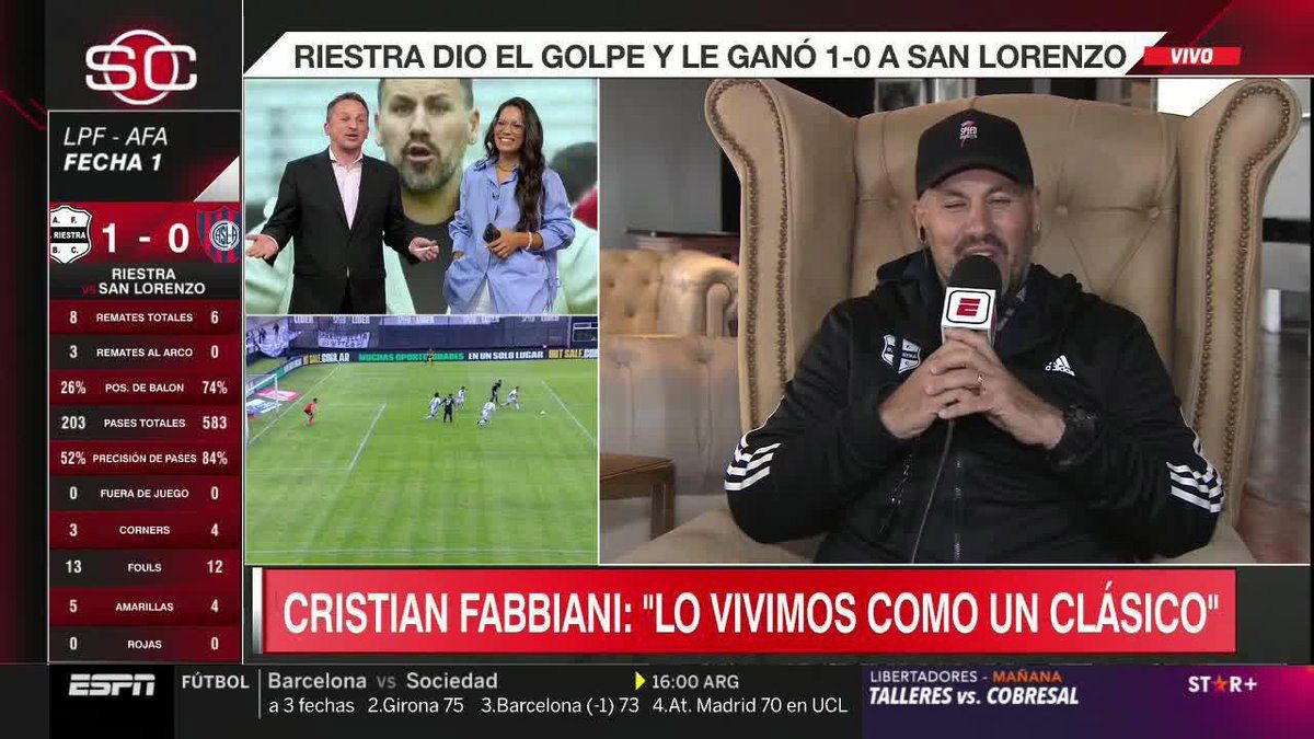Cristian Fabbiani, actual técnico de Deportivo Riestra, chicaneó a San Lorenzo tras ganarle este fin de semana 1-0 por la Liga Profesional en que “100 veces más jerarquía”. Cristian Fabbiani, actual técnico de Deportivo Riestra, chicaneó a San Lorenzo tras ganarle este fin de semana 1-0 por la Liga Profesional en que “100 veces más jerarquía”.