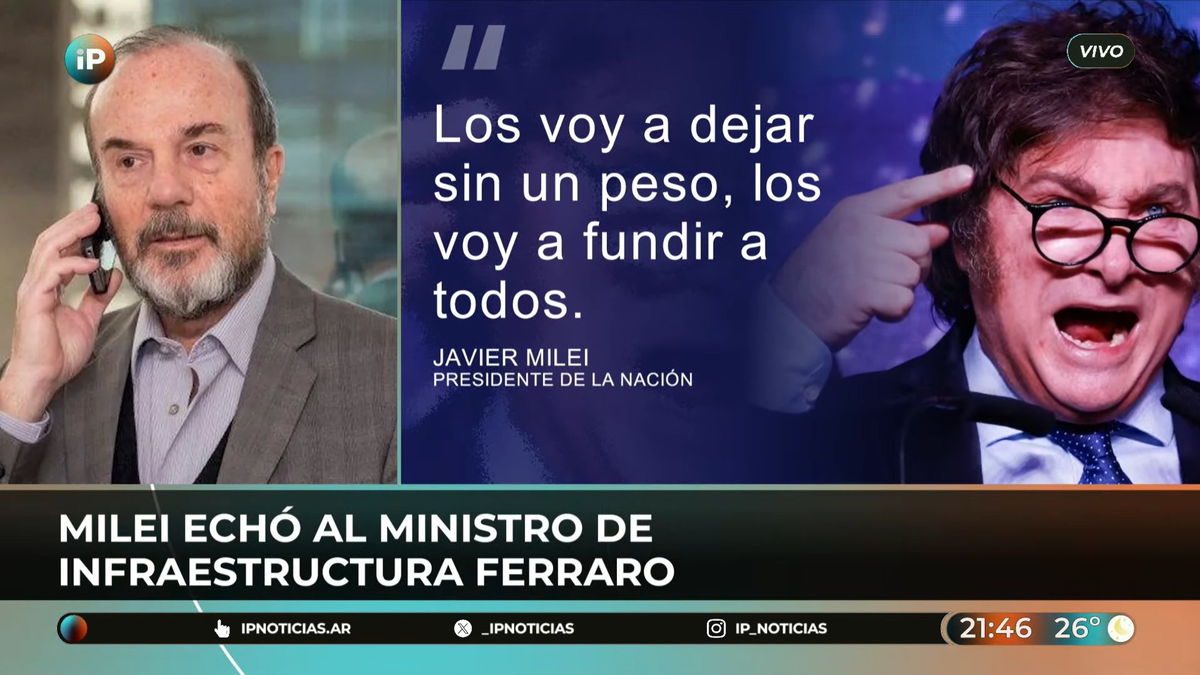 Javier Milei despidió al ministro de Infraestructura Guillermo Ferraro Javier Milei despidió al ministro de Infraestructura Guillermo Ferraro