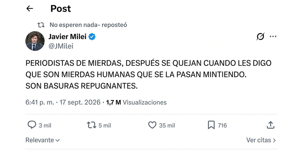 Posteo del Presidente de la República Argentina el 18/09/2026.