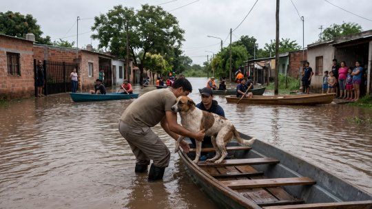 En medio de las inundaciones en Chaco, el periodista Alejandro Pueblas se metió en el agua para rescatar a un perro.