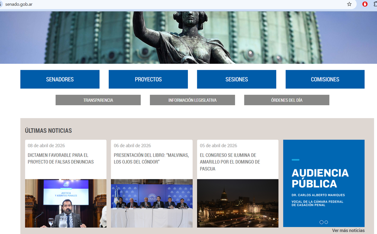 El anuncio en la web del Senado es pequeño y no queda fijo: va alternando con otro de un concierto de la orquesta del Congreso. El anuncio en la web del Senado es pequeño y no queda fijo: va alternando con otro de un concierto de la orquesta del Congreso.