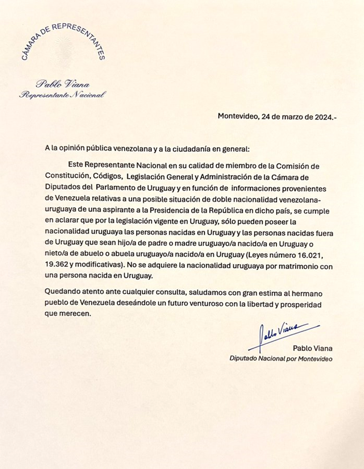Diputados uruguayos desmienten al régimen de Nicolás Maduro
