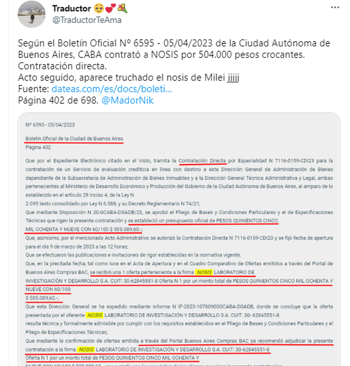 ¿Y ahora? ¿Nosis dirá algo?