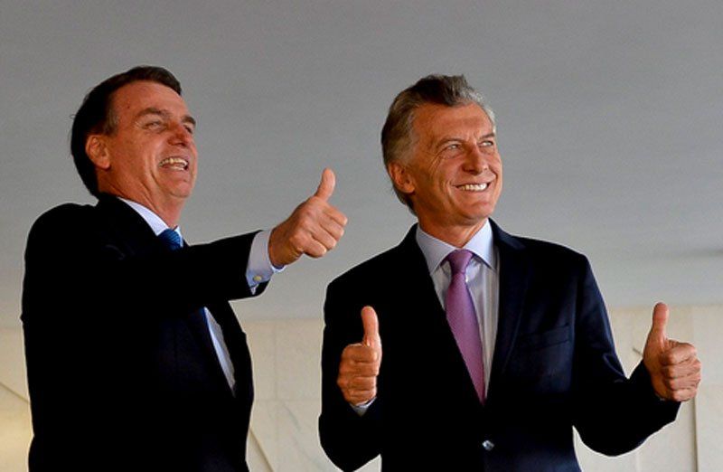 Macri en su primer encuentro con el presidente de Brasil, Jari Bolsonaro (Foto Twitter @mauriciomacri).