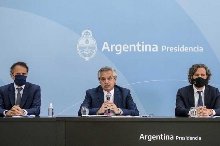 Alberto Fernández junto a Katopodis y Cafiero, en el acto de inauguración de obras públicas (Foto NA).