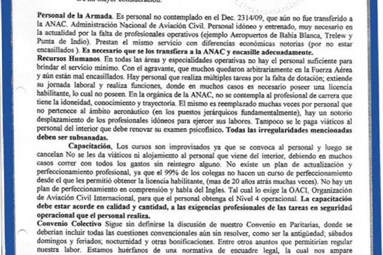 Carta de APTA sobre el conflicto de controladores aéreos (11/11/2011).