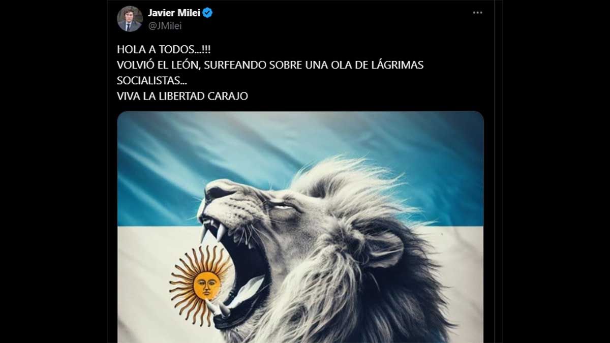 El provocador posteo en X de Javier Milei cuando llegó a la Argentina tras su viaje a España. El provocador posteo en X de Javier Milei cuando llegó a la Argentina tras su viaje a España.