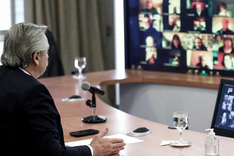 Alberto Fernández encabezó, por videoconferencia, la apertura del plenario nacional de la CTA (Foto: Télam).