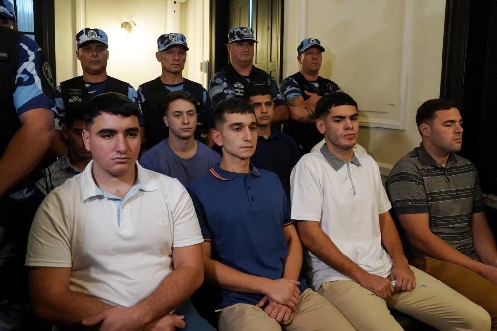 Los rugbiers, durante una de las primeras audiencias por el crimen de Fernando Báez Sosa.