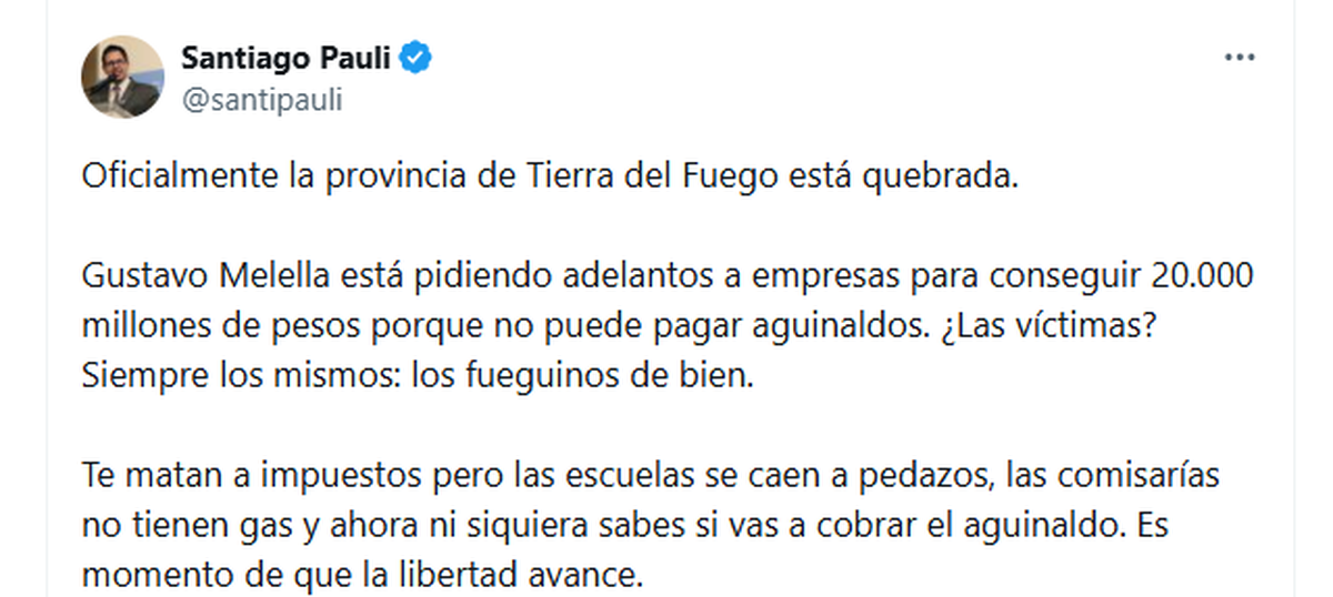 El posteo del diputado de La Libertad Avanza. El posteo del diputado de La Libertad Avanza.