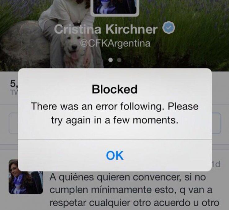 La imagen divulgada por los kelpers del bloqueo de la Presidente.