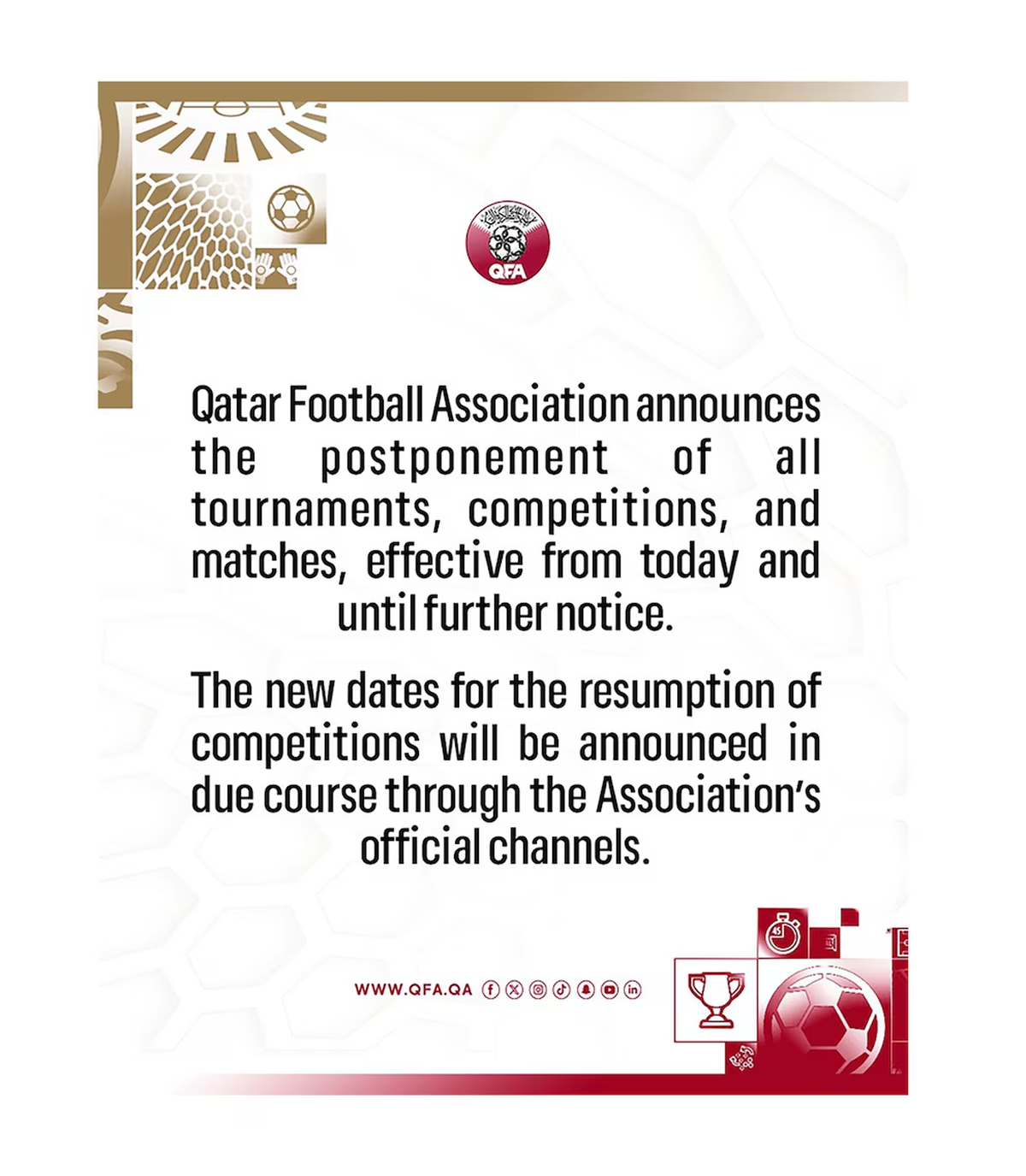 El comunicado oficial de la federación de fútbol qatarí El comunicado oficial de la federación de fútbol qatarí