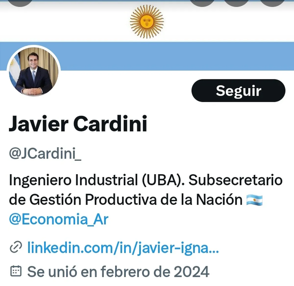 El perfil de Cardini en redes sociales El perfil de Cardini en redes sociales