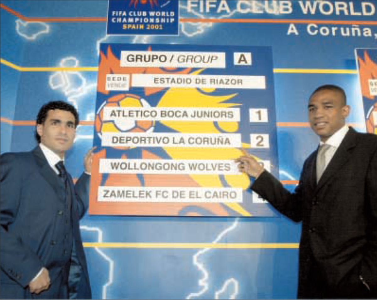 El grupo "A" del suspendido Mundial de Clubes 2001, que se disputaría en España, donde aparecía Boca. El grupo "A" del suspendido Mundial de Clubes 2001, que se disputaría en España, donde aparecía Boca.