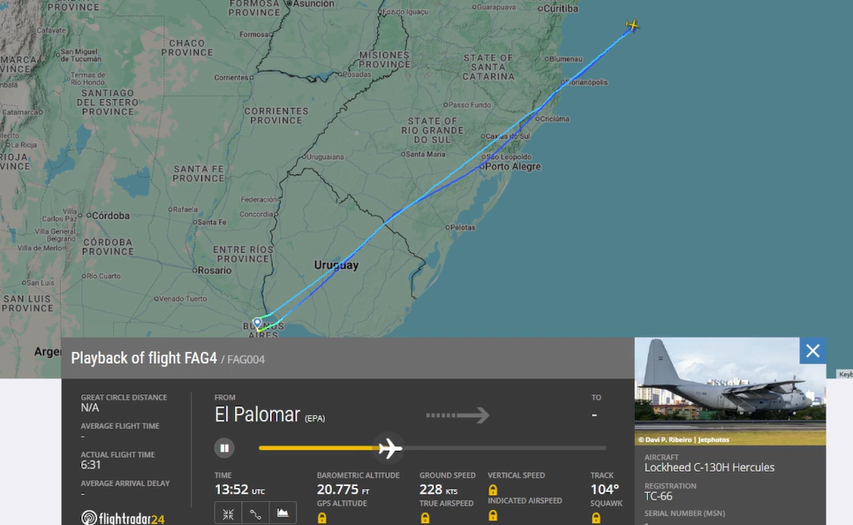 El Hércules de la Fuerza Aérea Argentina se dirigía a Dinamarca, previa escala en Brasil, para buscar repuestos de los F-16.