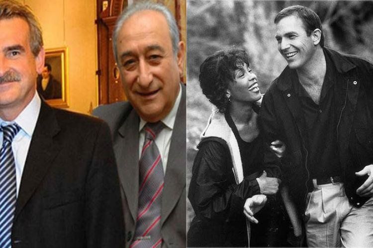 Dos parejas: Agustín Rossi-Arturo Puricelli y Whitney Houston-Kevin Costner