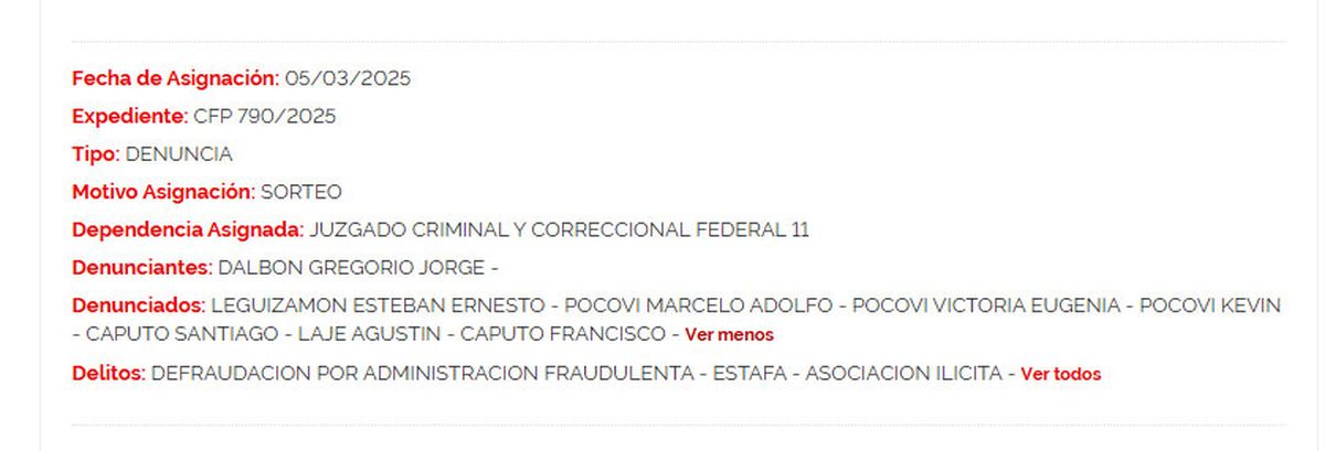 El sorteo de la denuncia, según publicó el Centro de Información Judicial (CIJ). El sorteo de la denuncia, según publicó el Centro de Información Judicial (CIJ).