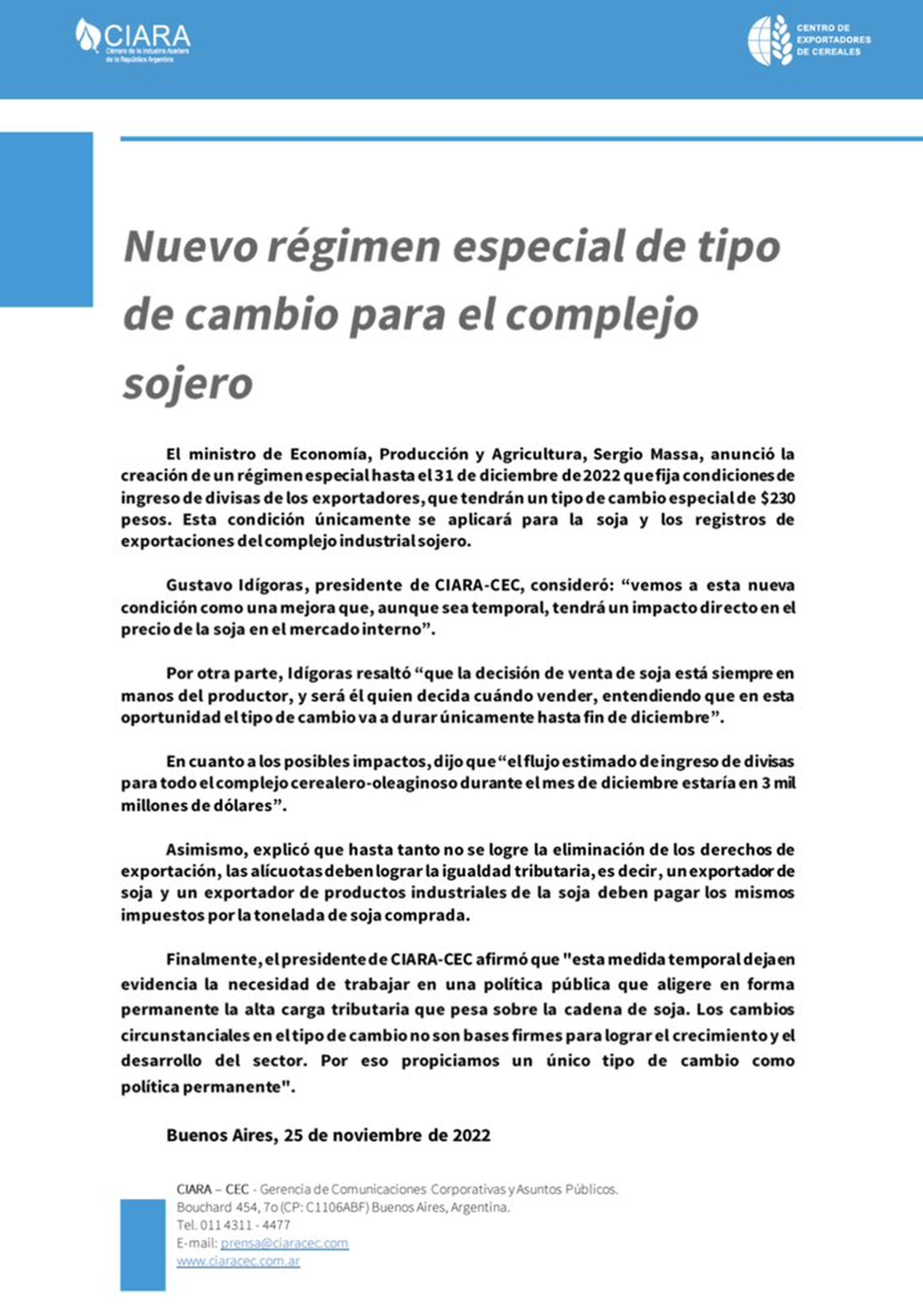 COMUNICADO CIARA-CEC