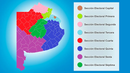 La provincia de Buenos Aires dividida en sus 8 secciones electorales.&nbsp;