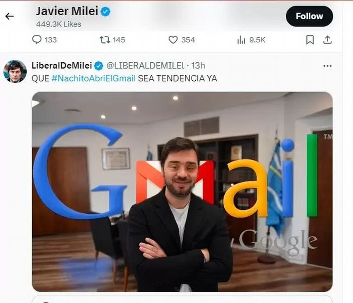 El posteo en Twitter que Milei avaló con un 