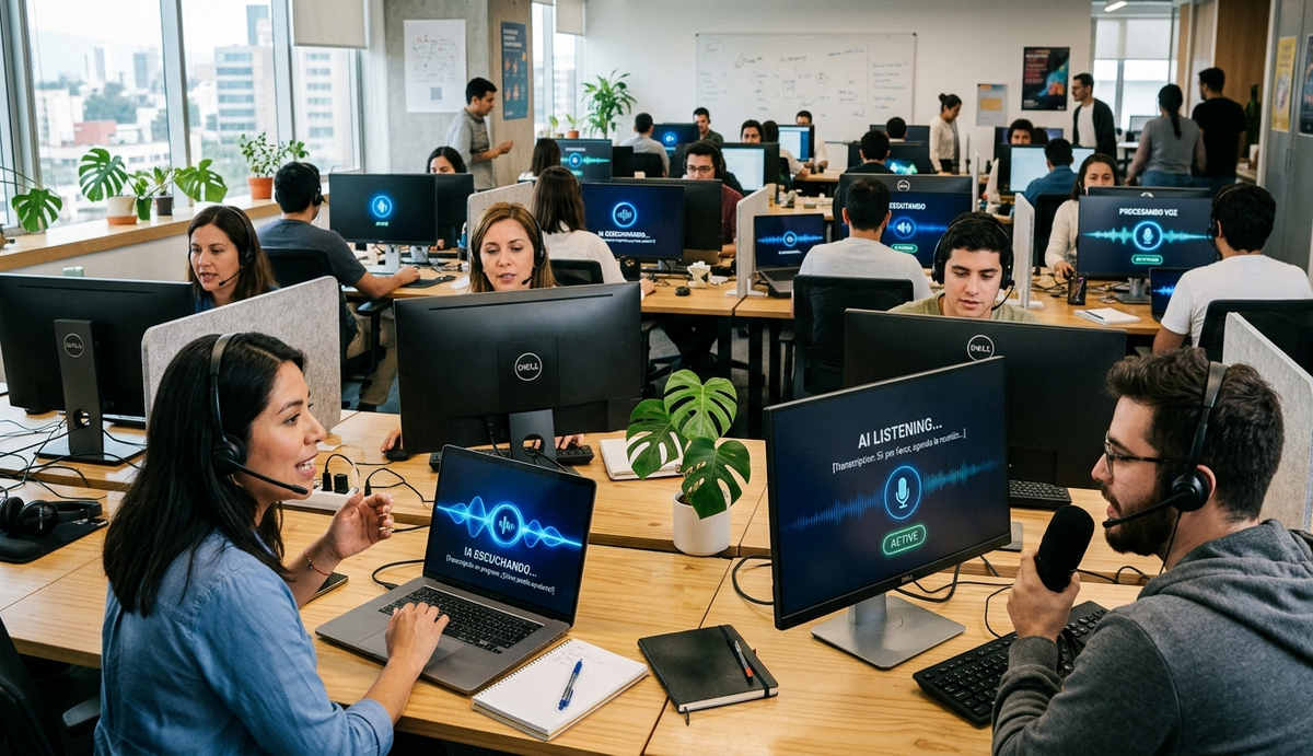 Headsets, micrófonos y asistentes de IA: así cambia la forma de trabajar en startups tecnológicas. Headsets, micrófonos y asistentes de IA: así cambia la forma de trabajar en startups tecnológicas.