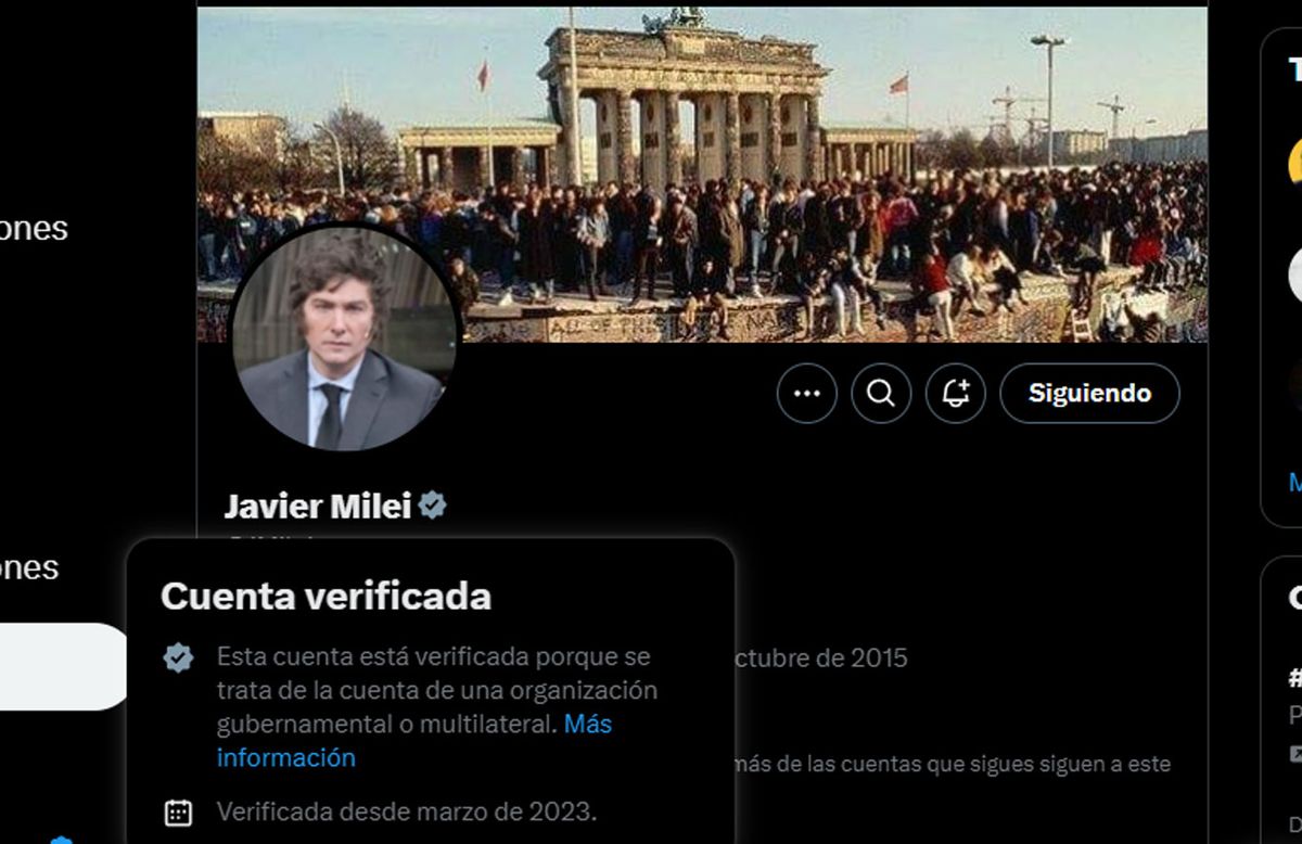 La cuenta verificada de Milei en la exTwitter derriba los argumentos de la OA. La cuenta verificada de Milei en la exTwitter derriba los argumentos de la OA.