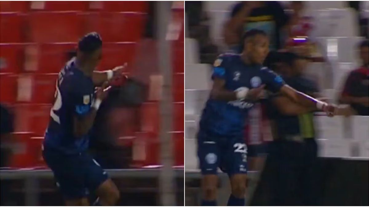 SebastiánVilla realizó un provocador gesto a River tras convertirle el gol de lavictoria de Independiente Rivadavia de Mendoza que terminó en incidentes. (Foto:Captura de TV)