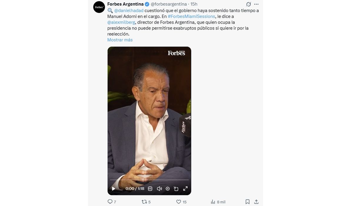 Daniel Hadad apuntó contra el presidente Javier Milei y se refirió a una posible reelección. Daniel Hadad apuntó contra el presidente Javier Milei y se refirió a una posible reelección.