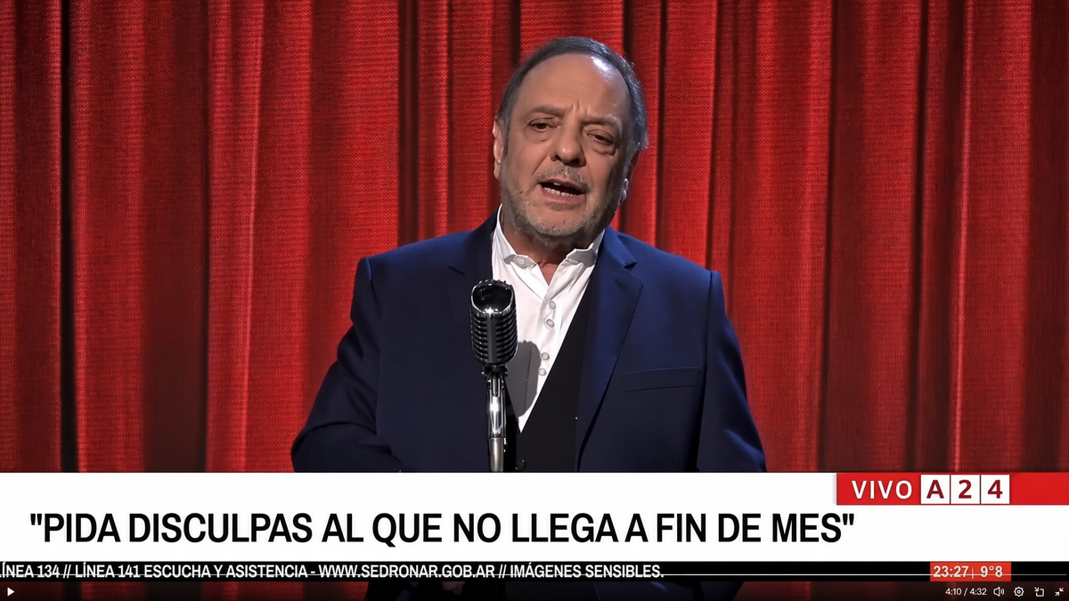 En otra parte de su monólogo, Baby cuestionó la inflación oficial y el poder adquisitivo. Foto: Captura A24 En otra parte de su monólogo, Baby cuestionó la inflación oficial y el poder adquisitivo. Foto: Captura A24