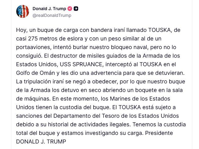 Posteo de Trump en Truth Social del 20 de abril, sobre el Posteo de Trump en Truth Social del 20 de abril, sobre el