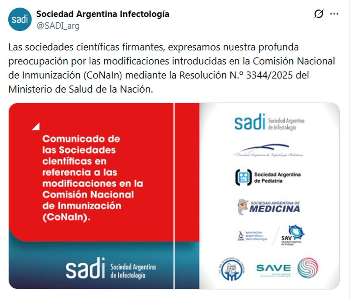 Las sociedad rechazaron los cambios en la CoNaIn y remarcaron su preocupación por las vacunas. Las sociedad rechazaron los cambios en la CoNaIn y remarcaron su preocupación por las vacunas.