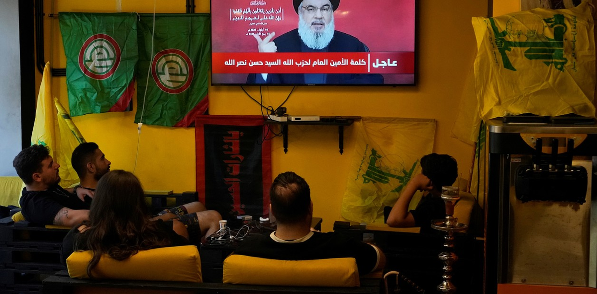 El líder de Hezbollah Hassan Nasrallah habla por TV El líder de Hezbollah Hassan Nasrallah habla por TV