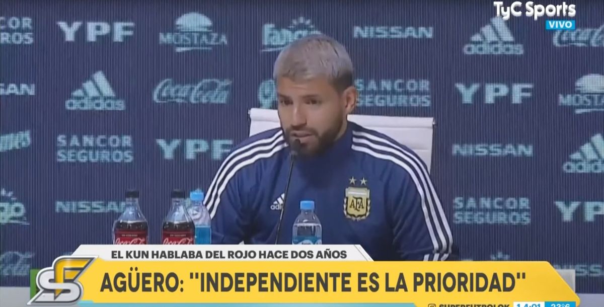 Sergio Ag&uuml;ero en conferencia de prensa con la Selecci&oacute;n Argentina, mayo 2019.