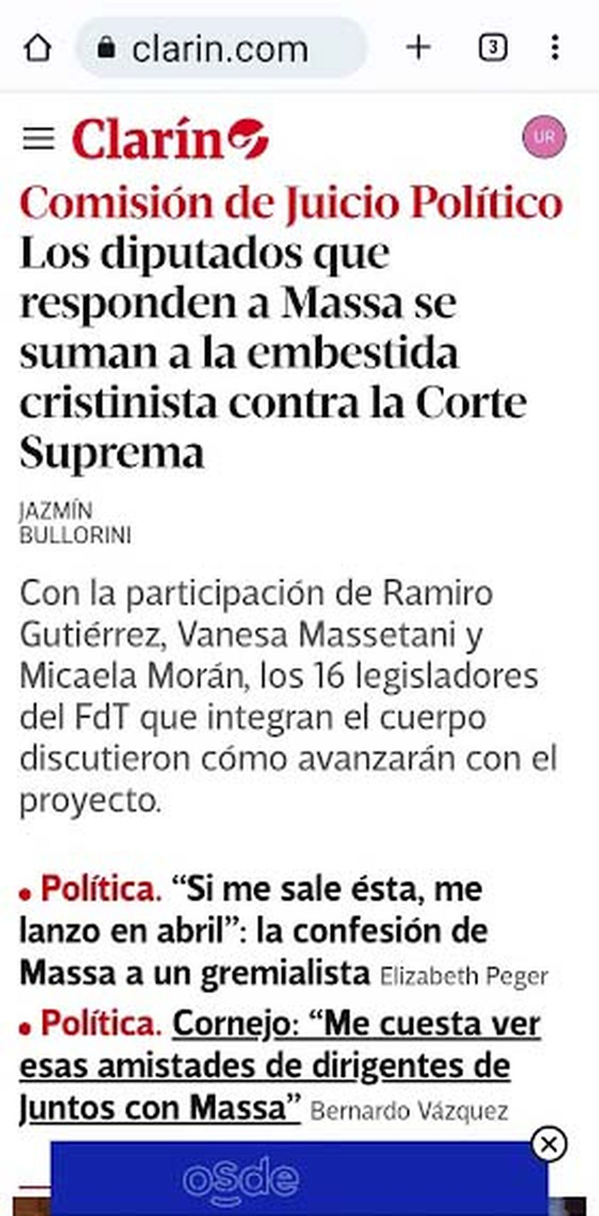 Notas de Clarín contra Sergio Massa, muy evidente el intento de desgaste.