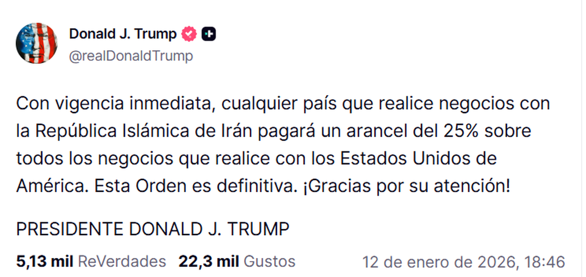 Posteo de Donald Trump en Truth Social. Posteo de Donald Trump en Truth Social.