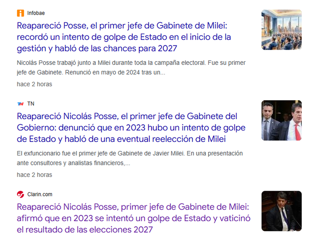 "Reapareció" Posse, título en los principales portales. "Reapareció" Posse, título en los principales portales. 