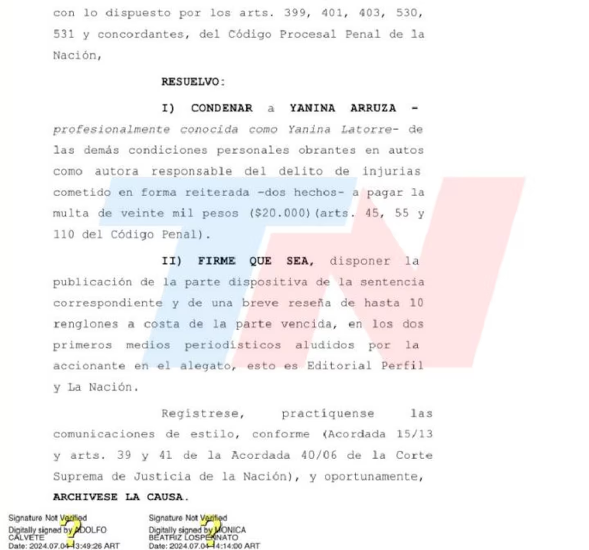 La condena contra Latorre. La condena contra Latorre. 