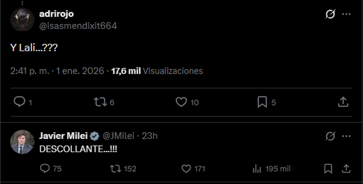 El presidente sorprendió al elogiar a Lali Espósito y bromeó sobre $LIBRA. También confirmó que visitará Córdoba y comparte detalles de su vida cotidiana. El presidente sorprendió al elogiar a Lali Espósito y bromeó sobre $LIBRA. También confirmó que visitará Córdoba y comparte detalles de su vida cotidiana.
