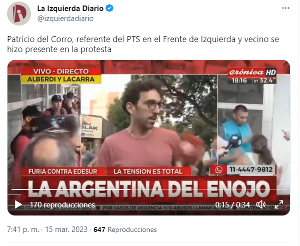 Patricio del Corro, referente del PTS en el Frente de Izquierda