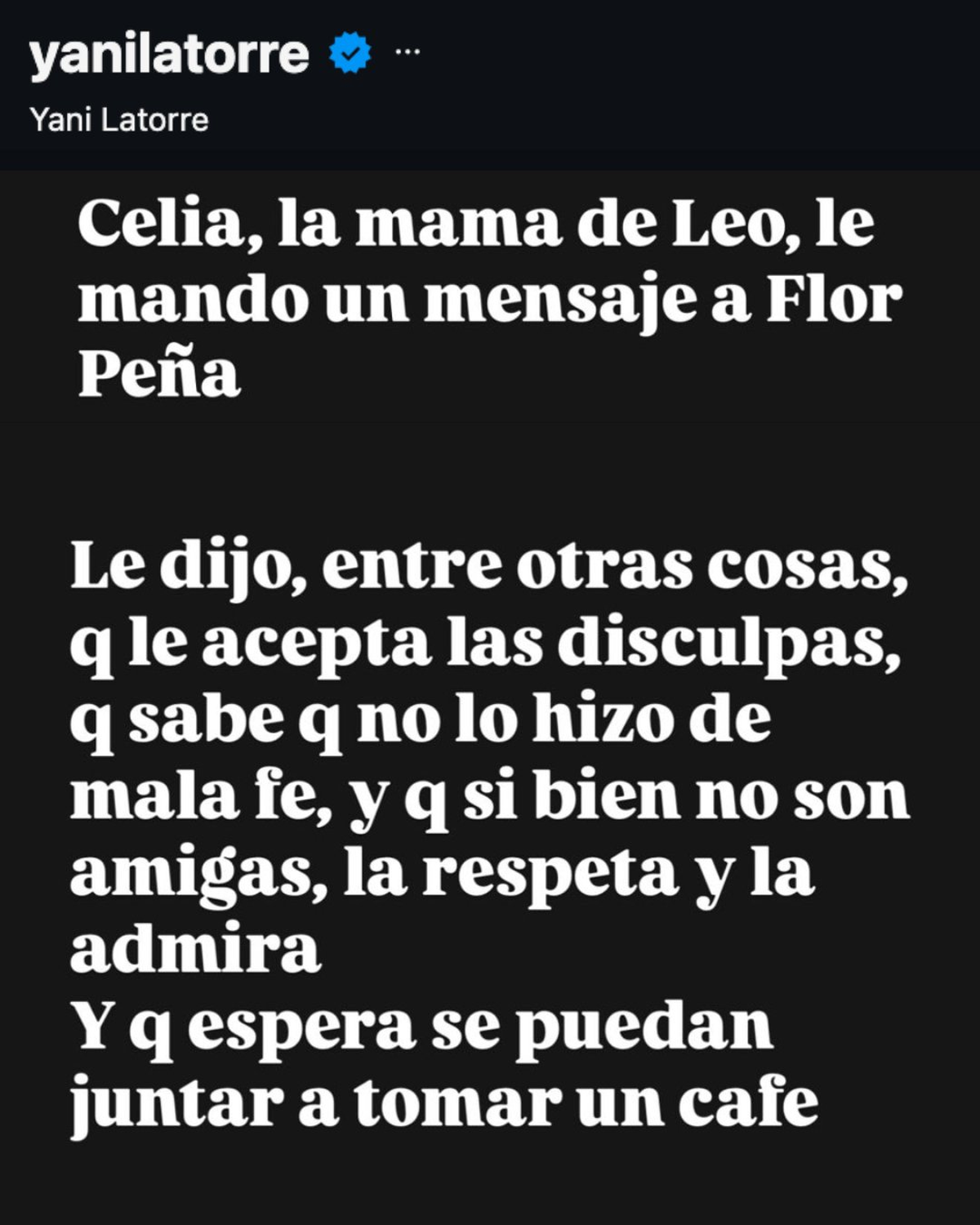 El mensaje de Celia a Florencia Peña. (Foto: Instagram Yanina Latorre). El mensaje de Celia a Florencia Peña. (Foto: Instagram Yanina Latorre).
