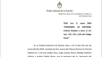 Los fundamentos del veredicto en la causa Vialidad donde hubo 2 veces que rechazaron la figura de la asociación ilícita. Los fundamentos del veredicto en la causa Vialidad donde hubo 2 veces que rechazaron la figura de la asociación ilícita.