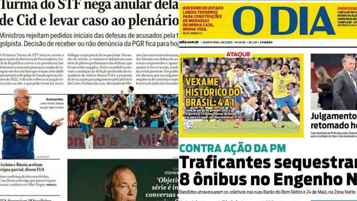 La prensa de Brasil explotó de la bronca contra Vinicius y Raphinha, podría renunciar el técnico Dorival Júnior tras la goleada ante Argentina 4-1. La prensa de Brasil explotó de la bronca contra Vinicius y Raphinha, podría renunciar el técnico Dorival Júnior tras la goleada ante Argentina 4-1.