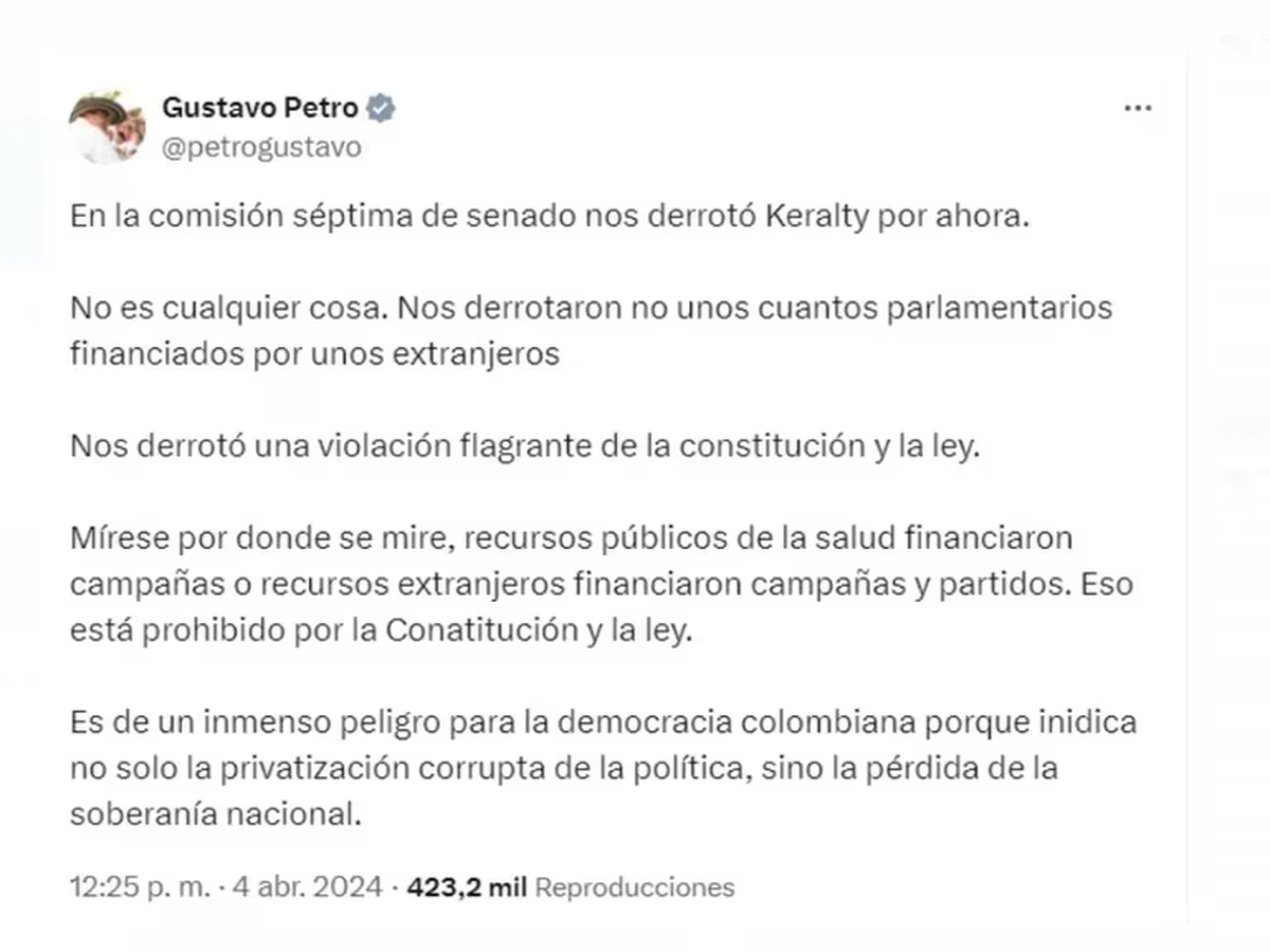 Gustavo Petro calificó de "humillante para la nación colombiana" el hundimiento de la reforma de Salud propuesta. Gustavo Petro calificó de "humillante para la nación colombiana" el hundimiento de la reforma de Salud propuesta.
