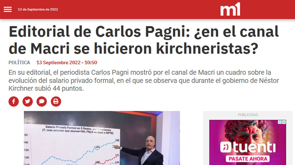Irónico titular del portal Minuto Uno.
